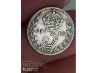 3 пенса 1916 г сребро Великобритания