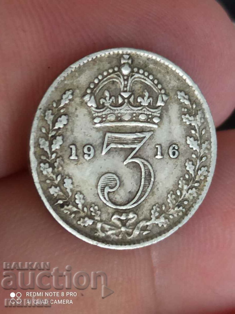 3 pence 1916 silver Great Britain 3 pence 1916 silver Great Britain