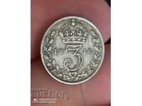 3 пенса 1916 г сребро Великобритания