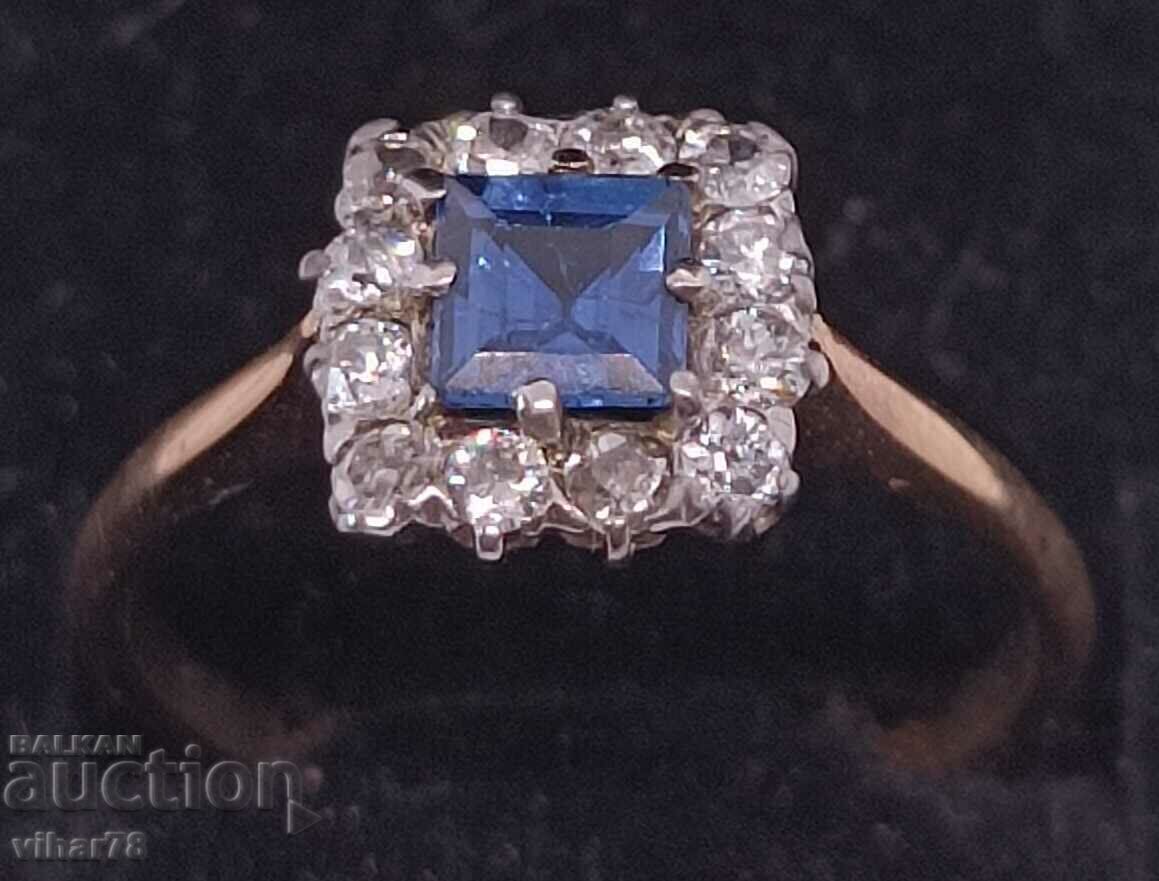 Beautiful gold ring 14 karta, diamonds and sapphire