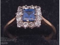 Красив златен пръстен 14 картата, диаманти и сапфир