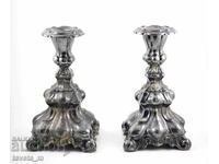 PAIR OF CANDLESTICKS DEEP SILVER PLATED with three stamps