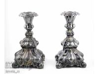 PAIR OF CANDLESTICKS DEEP SILVER PLATED with three stamps