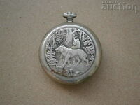 lightning bolt with wolf wolves award-winning hunting pocket watch