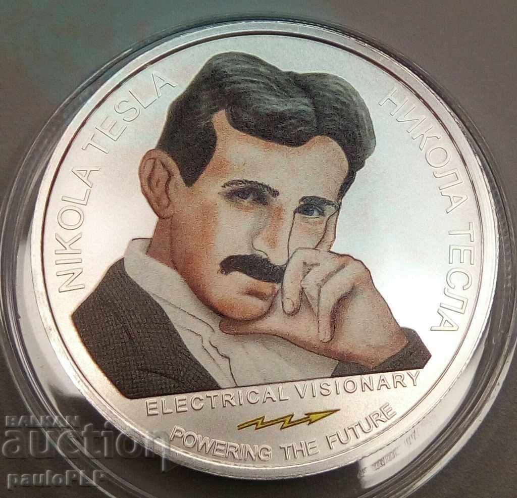 1 OUND SILVER Serbia 2021 Nikola Tesla, color coin - NEW