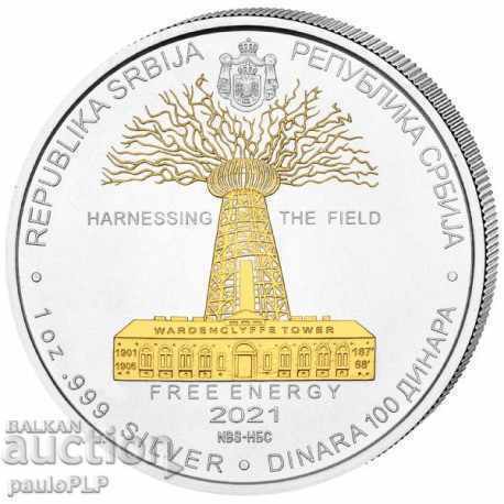 1 OUND SILVER 2021 Nikola Tesla, gold plated coin - NEW