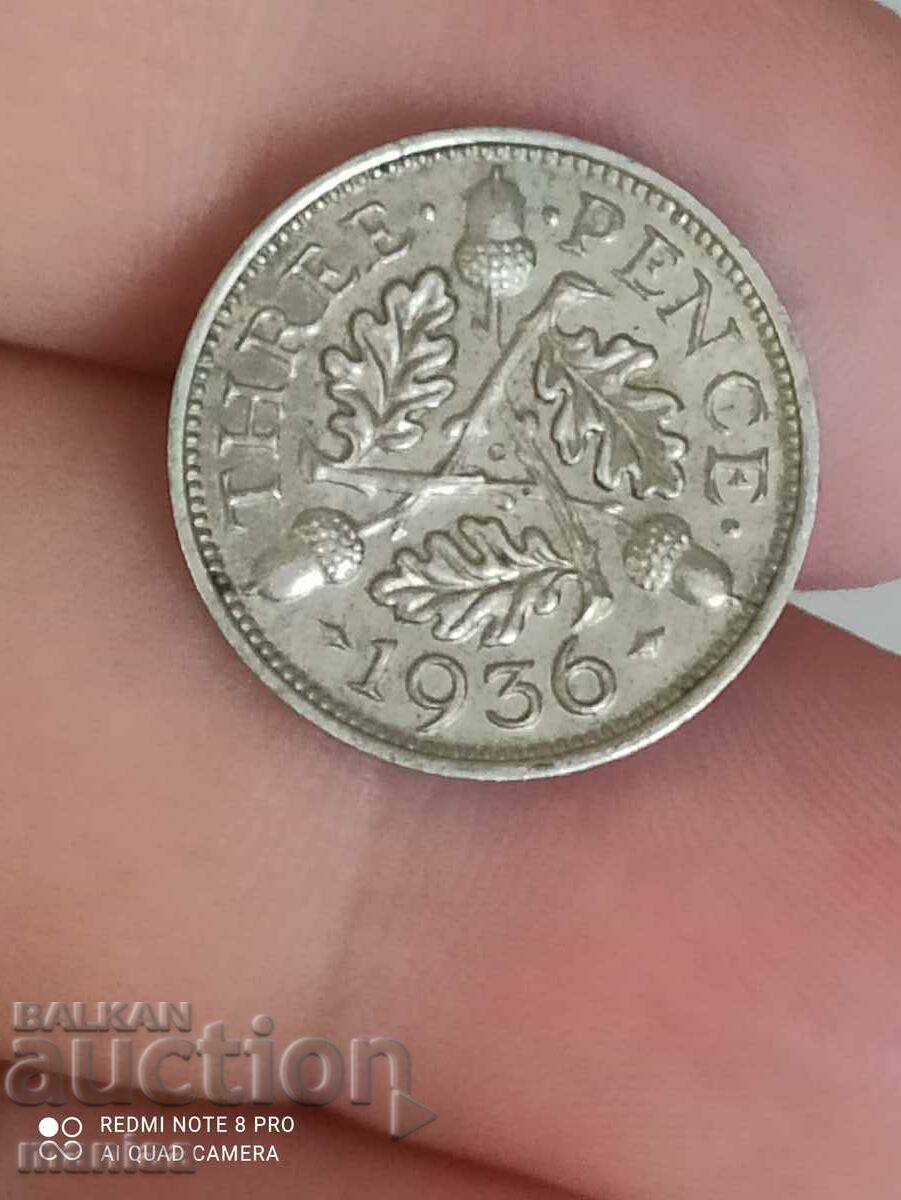 3 πένες ασήμι 1936 Μεγάλη Βρετανία