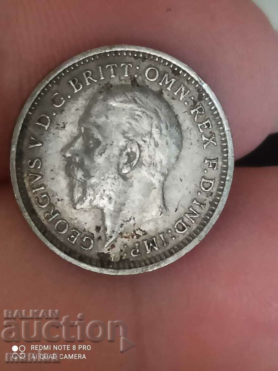 3 pence argint 1936 Marea Britanie cu preț 18.00 BGN | € 9.20