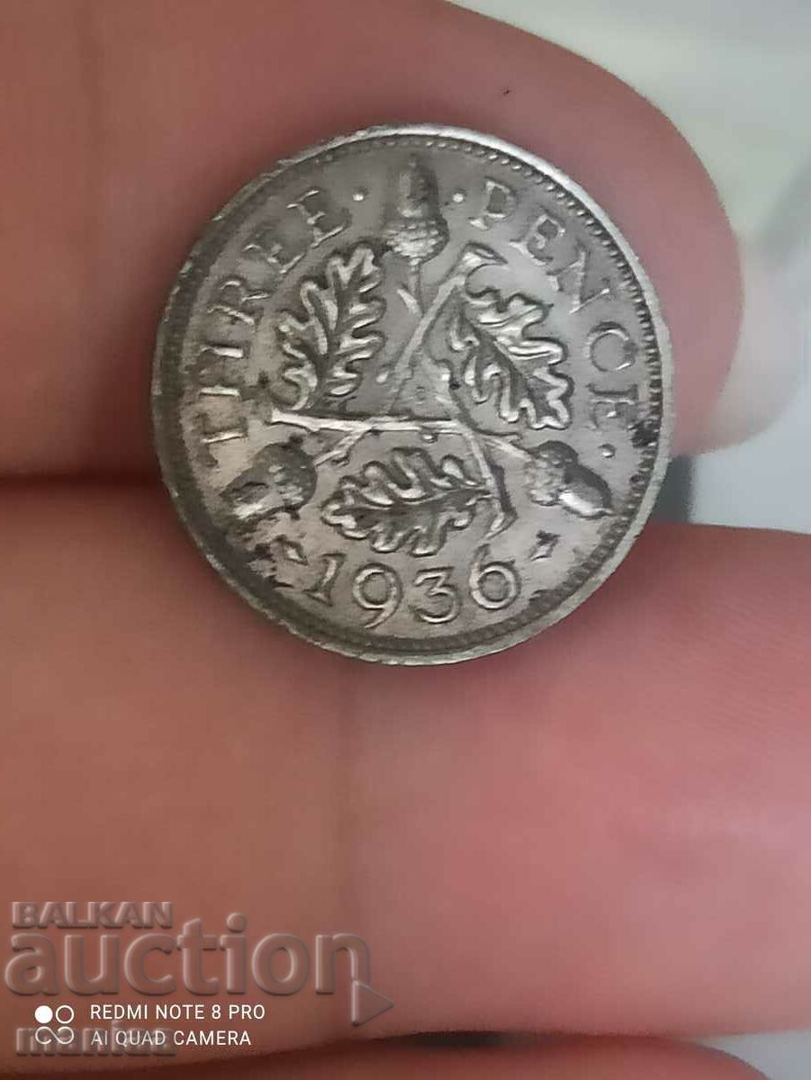 3 pence argint 1936 Marea Britanie