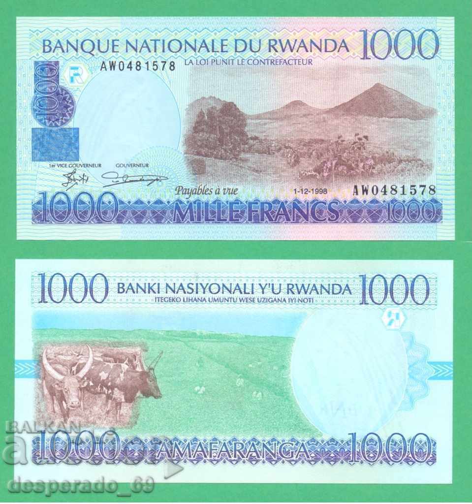 (¯`'•.¸   РУАНДА  1000 франка 1998  UNC   ¸.•'´¯)