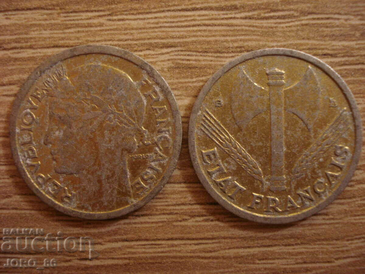 Delivery of 1 franc 1923,1944,1976
