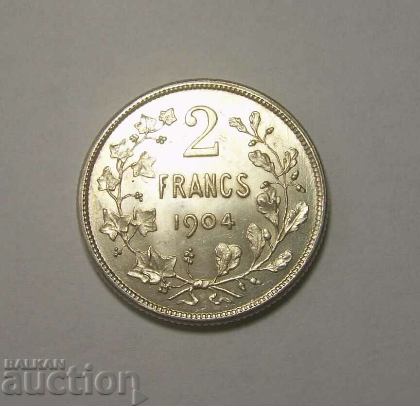Belgium 2 Francs 1904 UNC