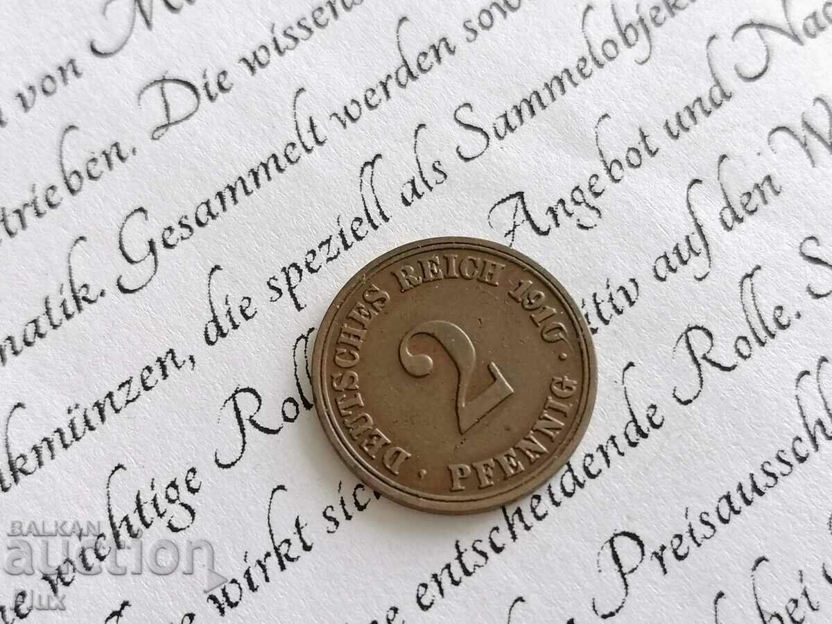 Райх монета - Германия - 2 пфенига | 1910г.; серия A