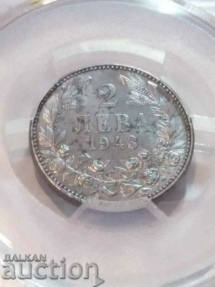 2 BGN 1943 MS 63 with price 1300.00 BGN | € 664.68 2 BGN 1943 MS 63 with price 1300.00 BGN | € 664.68