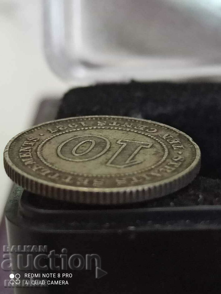 Auction 10 cents 1927 silver Straits Settlements Auction 10 cents 1927 silver Straits Settlements