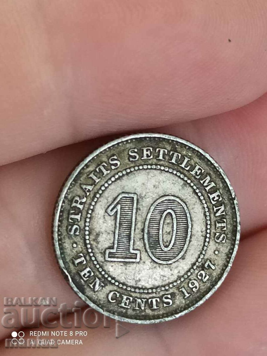Delivery of 10 cents 1927 silver Straits Settlements Delivery of 10 cents 1927 silver Straits Settlements