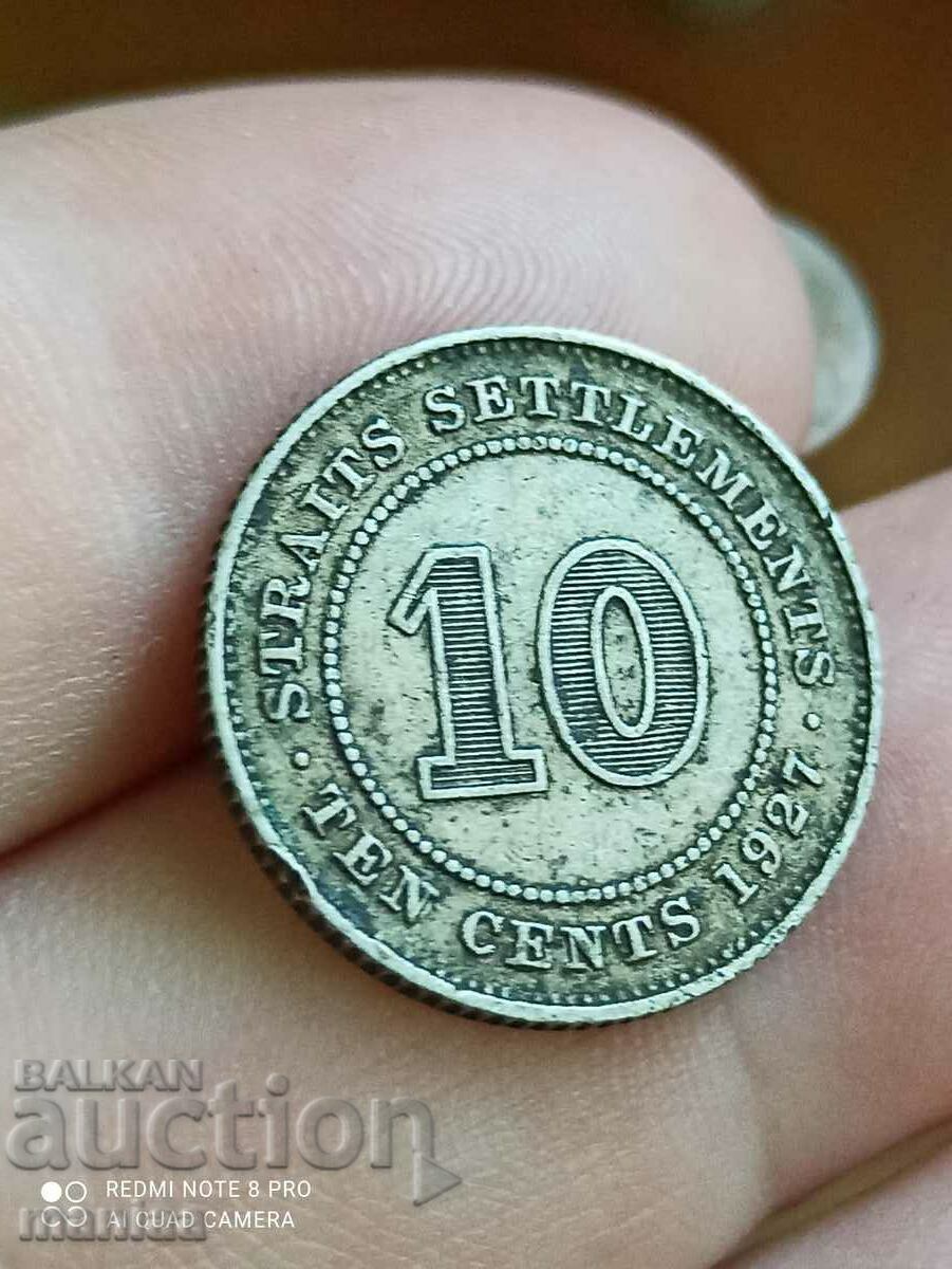 10 cents 1927 silver Straits Settlements - 5 10 cents 1927 silver Straits Settlements - 5