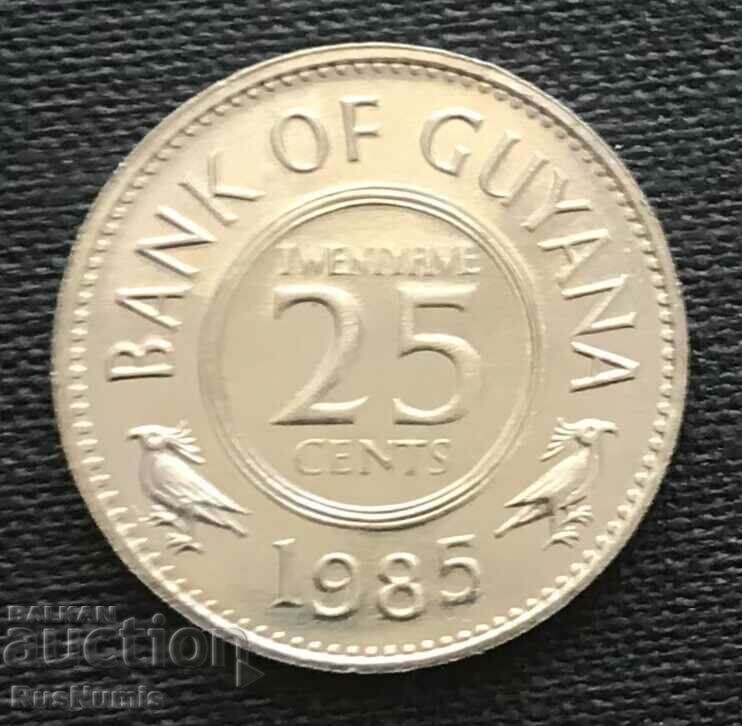 Guyana. 25 cents 1985 UNC.