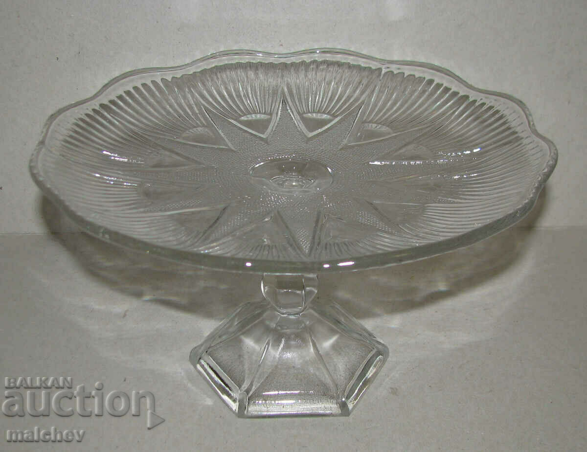 Fine glass fruit bowl on stool 24/14 cm 1930s, excellent