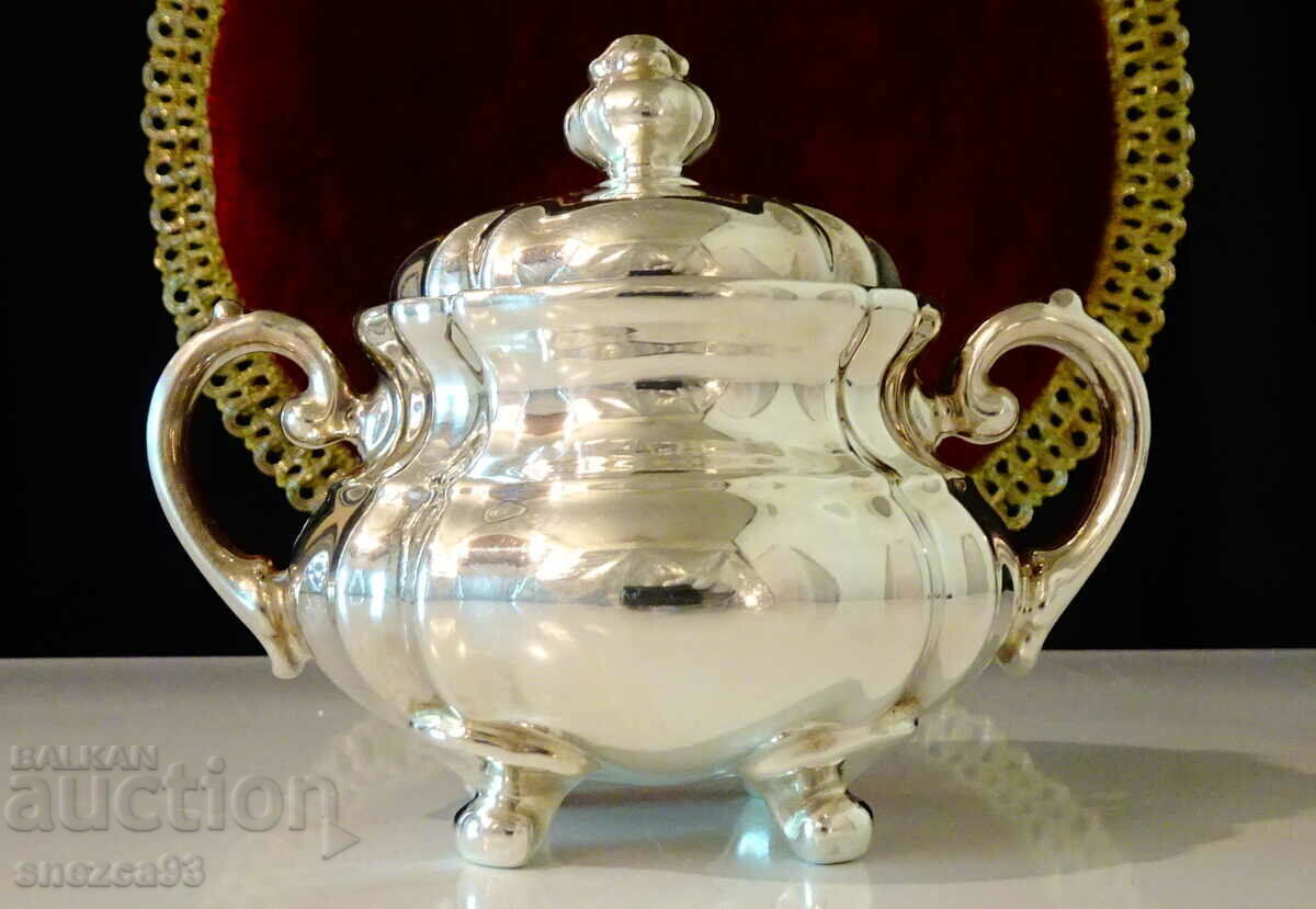 WMF Porcelain Sugar Bowl, Silver Mount 1000, Baroque WMF Porcelain Sugar Bowl, Silver Mount 1000, Baroque