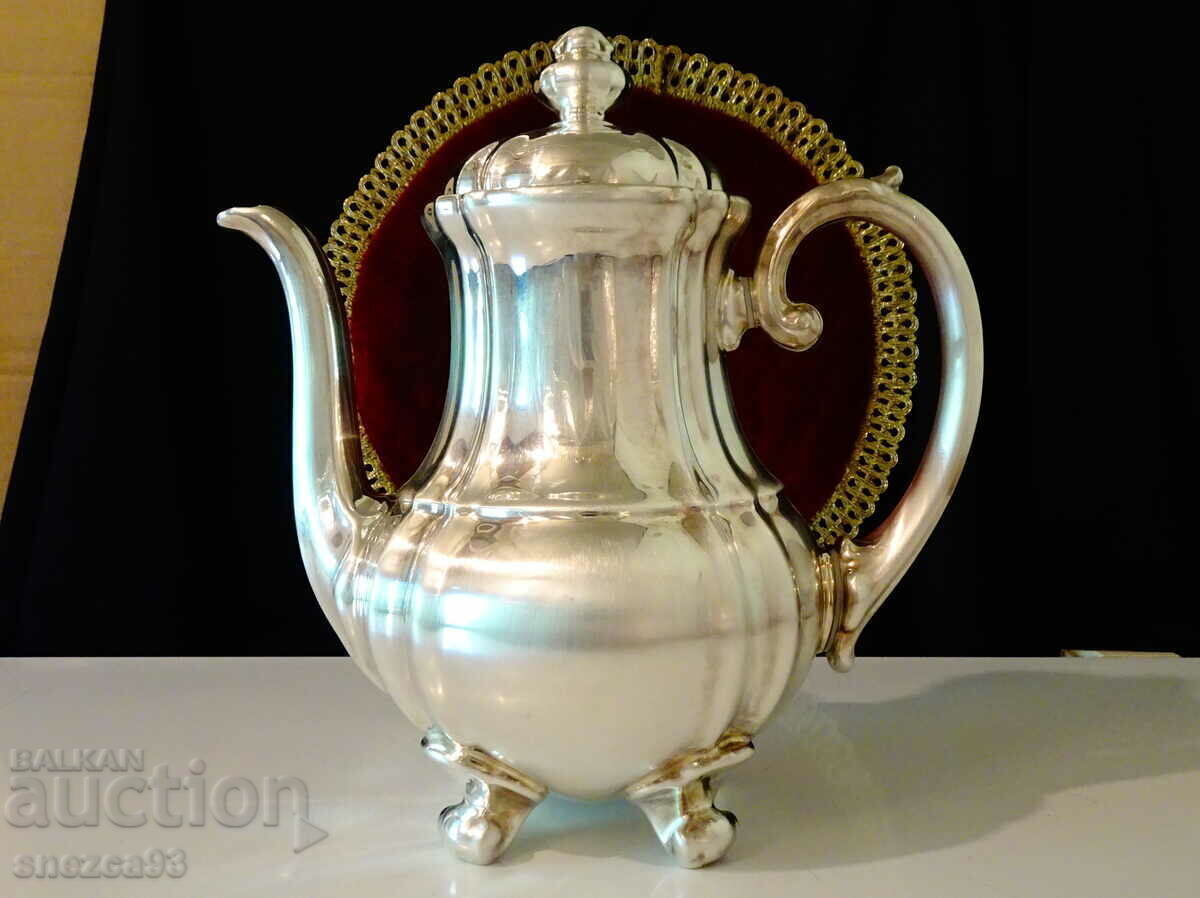 Auction  WMF Porcelain Jug, Silver Mounts, 1000 Hallmark, Baroque