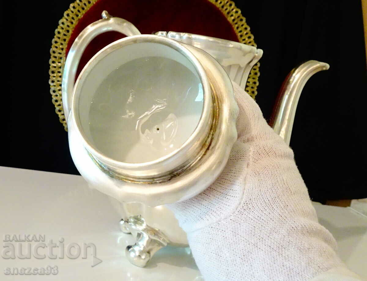 WMF Porcelain Jug, Silver Mounts, 1000 Hallmark, Baroque - 5