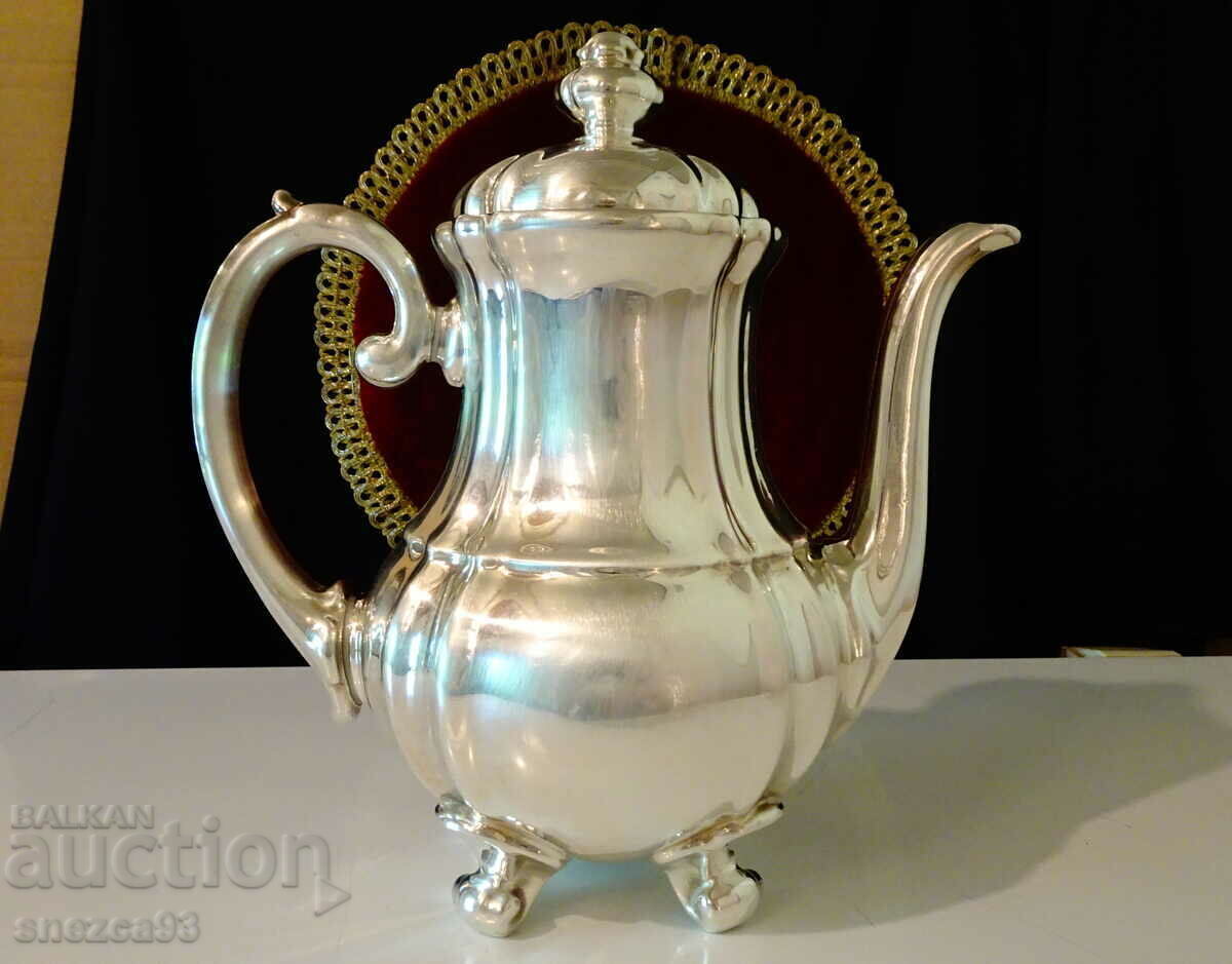 WMF Porcelain Jug, Silver Mounts, 1000 Hallmark, Baroque