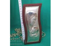 Silver Madonna and Child icon/markings
