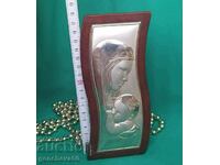 Silver Madonna and Child icon/markings