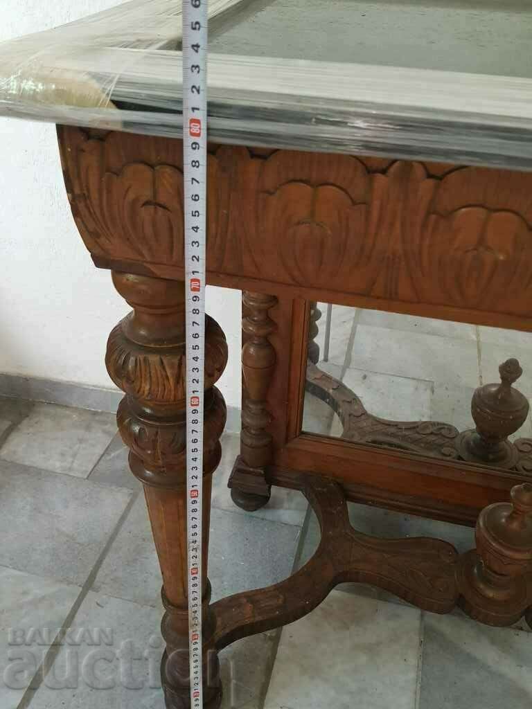 Hand-carved wooden table furniture with black granite and a mirror - 7