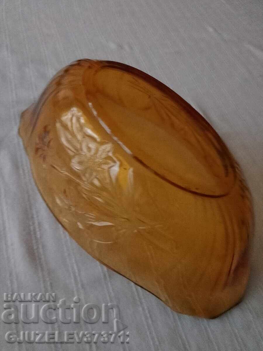Auction  Vintage Art Deco 1930 Amber Glass Bowl