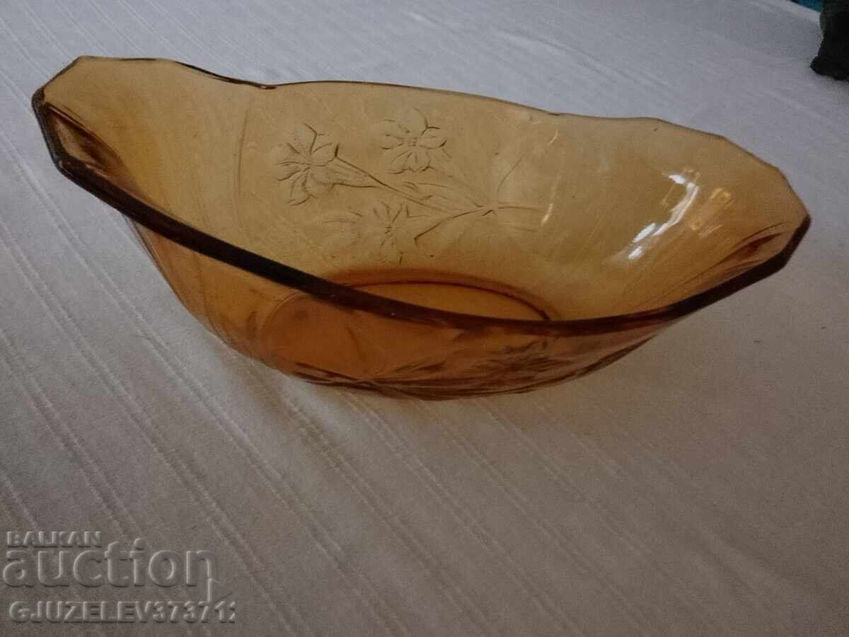 Vintage Art Deco 1930 Amber Glass Bowl - 5