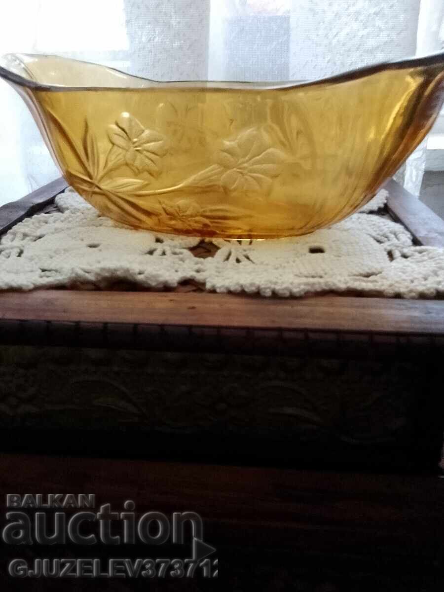 Vintage Art Deco 1930 Amber Glass Bowl - 6