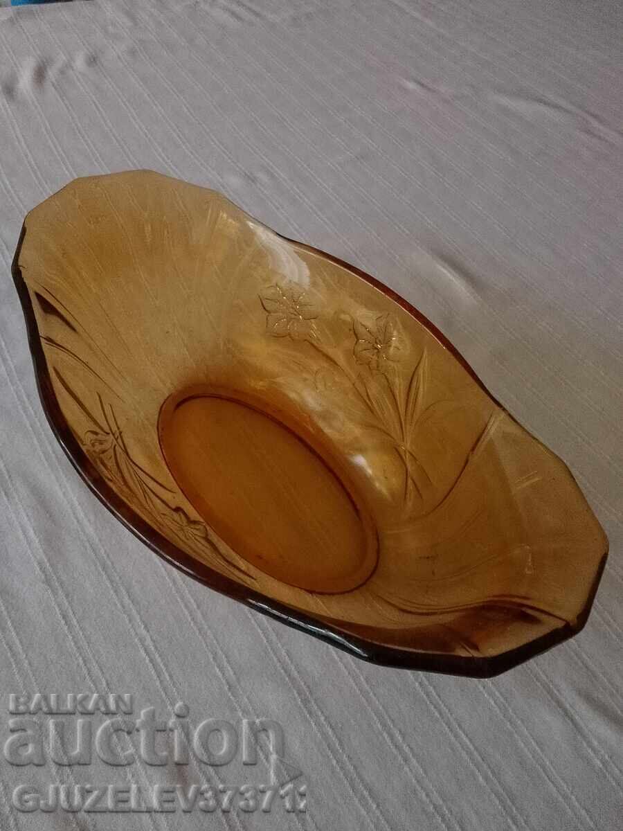 Vintage Art Deco 1930 Amber Glass Bowl