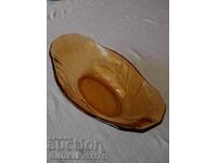 Bol de sticlă chihlimbar din 1930 Art Deco de epocă