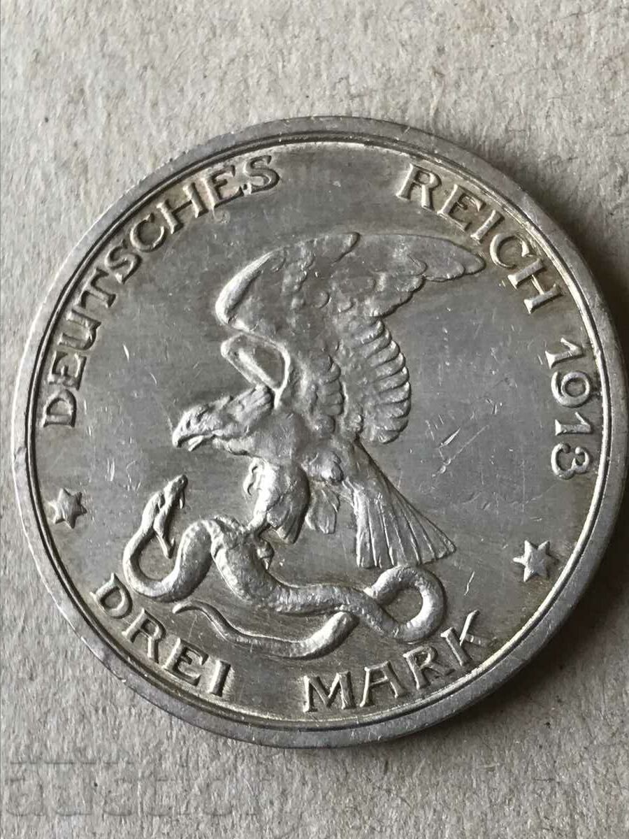 Germania Prusia 3 timbre 1913 100 de ani război cu Napoleon argint