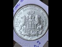 Germany Hamburg 5 Marks 1902 J Excellent Silver Coin