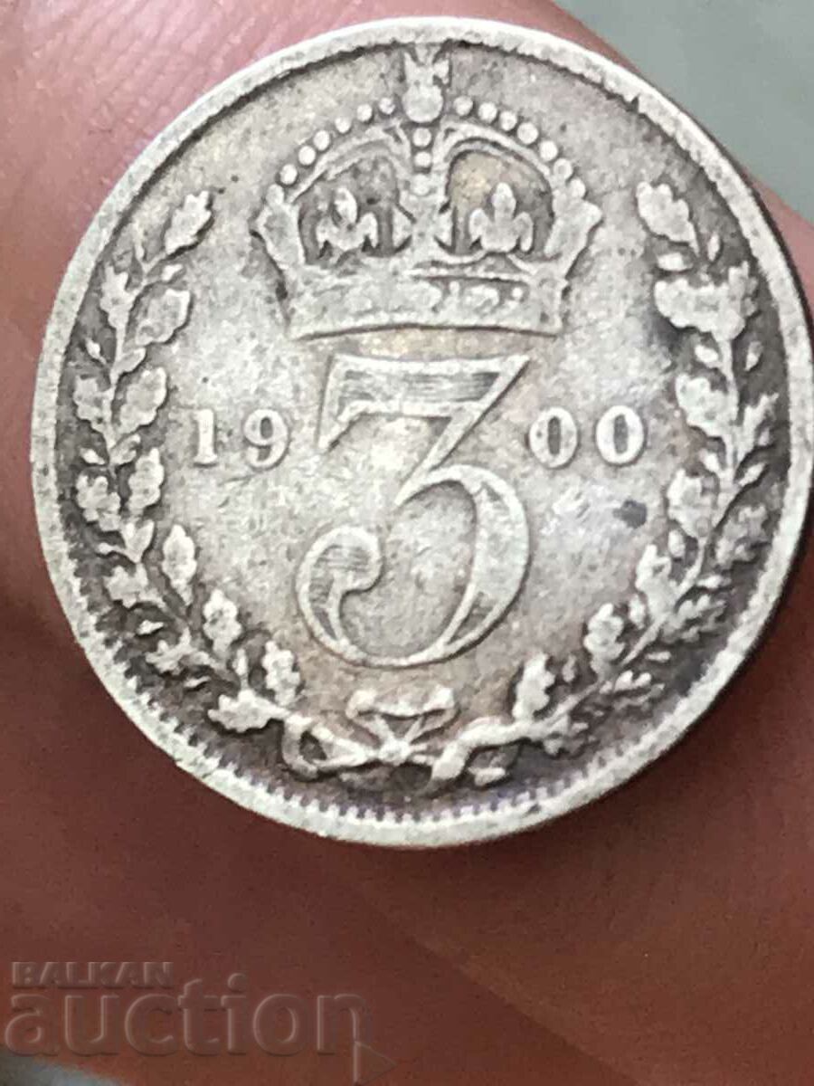 Great Britain 3 Pence 1900 Queen Victoria Silver .925