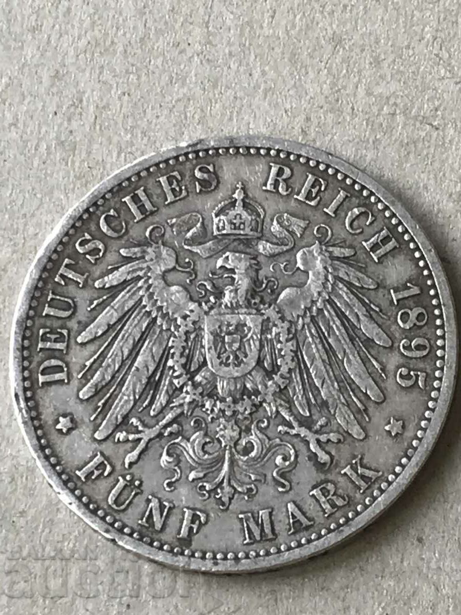 Germany 5 Marks 1895 A Wilhelm II Silver