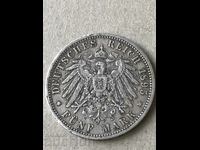 Германия 5 марки 1895 A Вилхелм II сребро