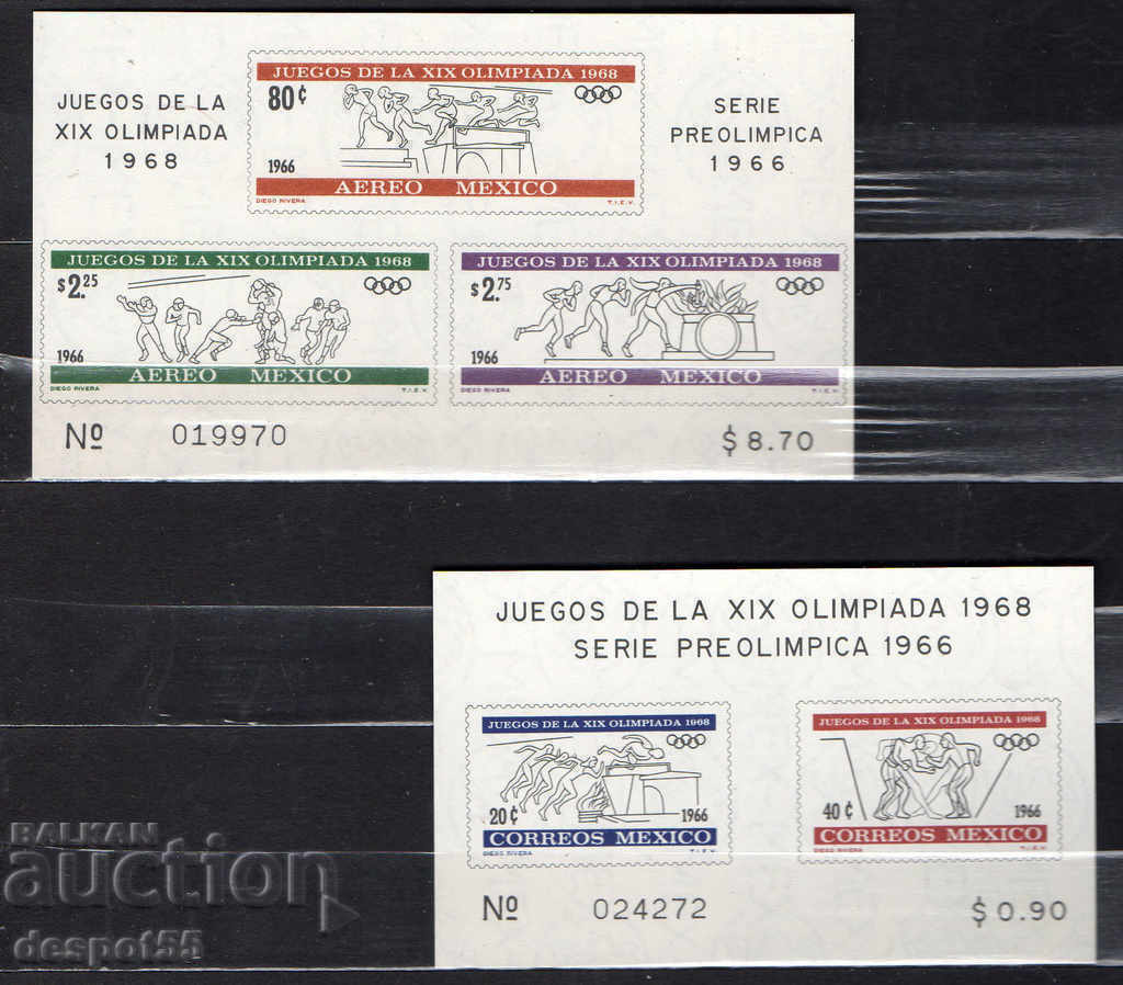 1966 Mexic. Jocurile Olimpice - Mexic '68. 2 blocuri. CURIOZITATE!