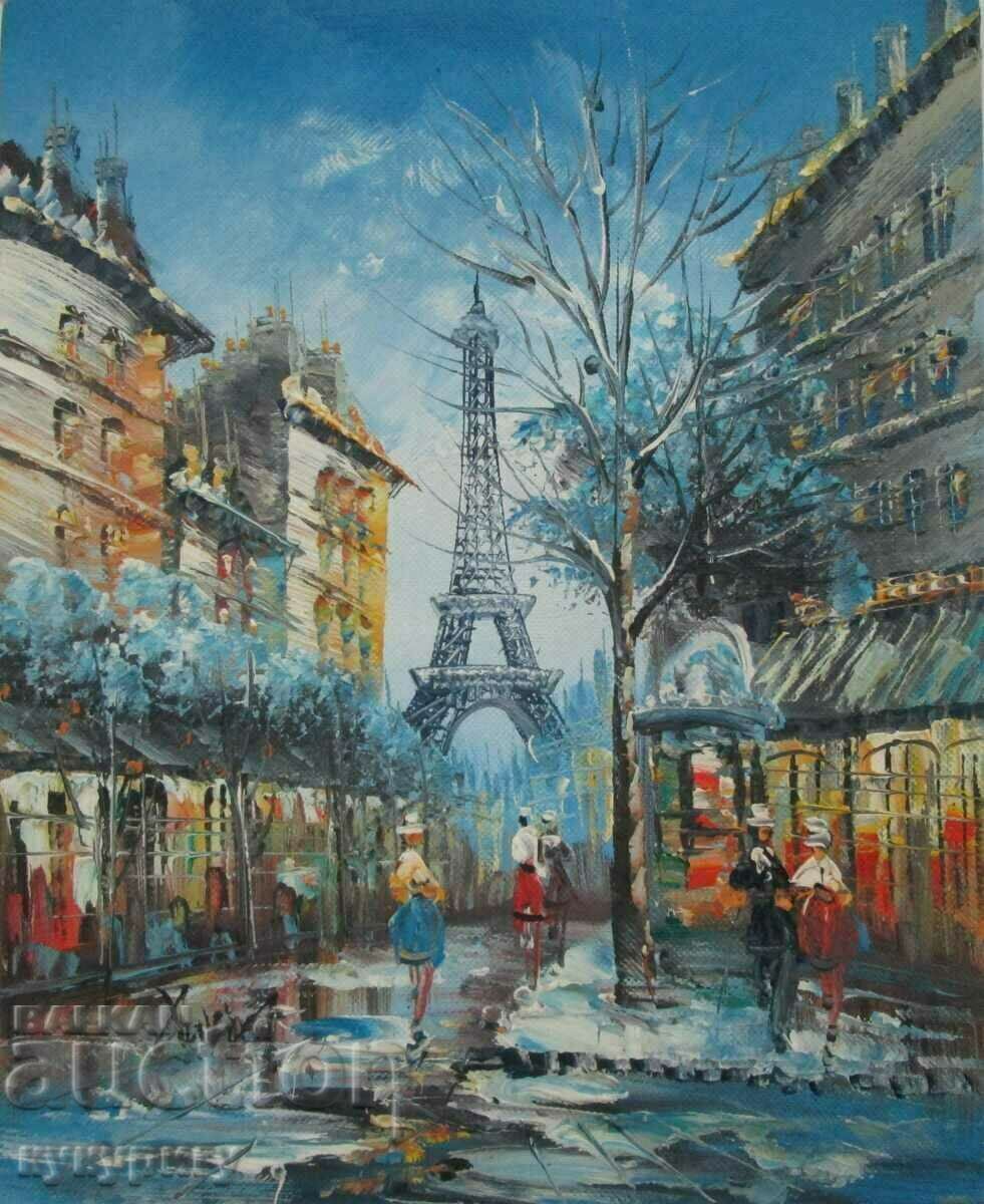 French painting painting "Landscape from Paris" oil signed