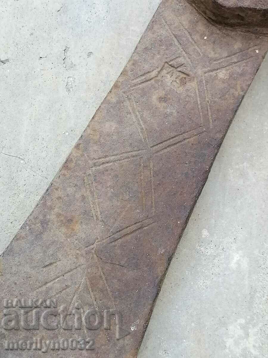 Old forged turnhoe, wrought iron, hoe, blade, axe