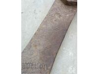 Old forged turnhoe, wrought iron, hoe, blade, axe