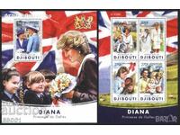 Curățați foaia de timbre și blocați Prințesa Lady Diana 2016 Djibouti