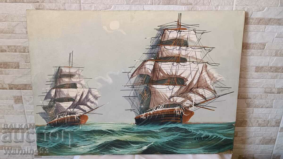 Πίνακας "Πλοία" - λαδομπογιές σε καμβά - 70/50 cm