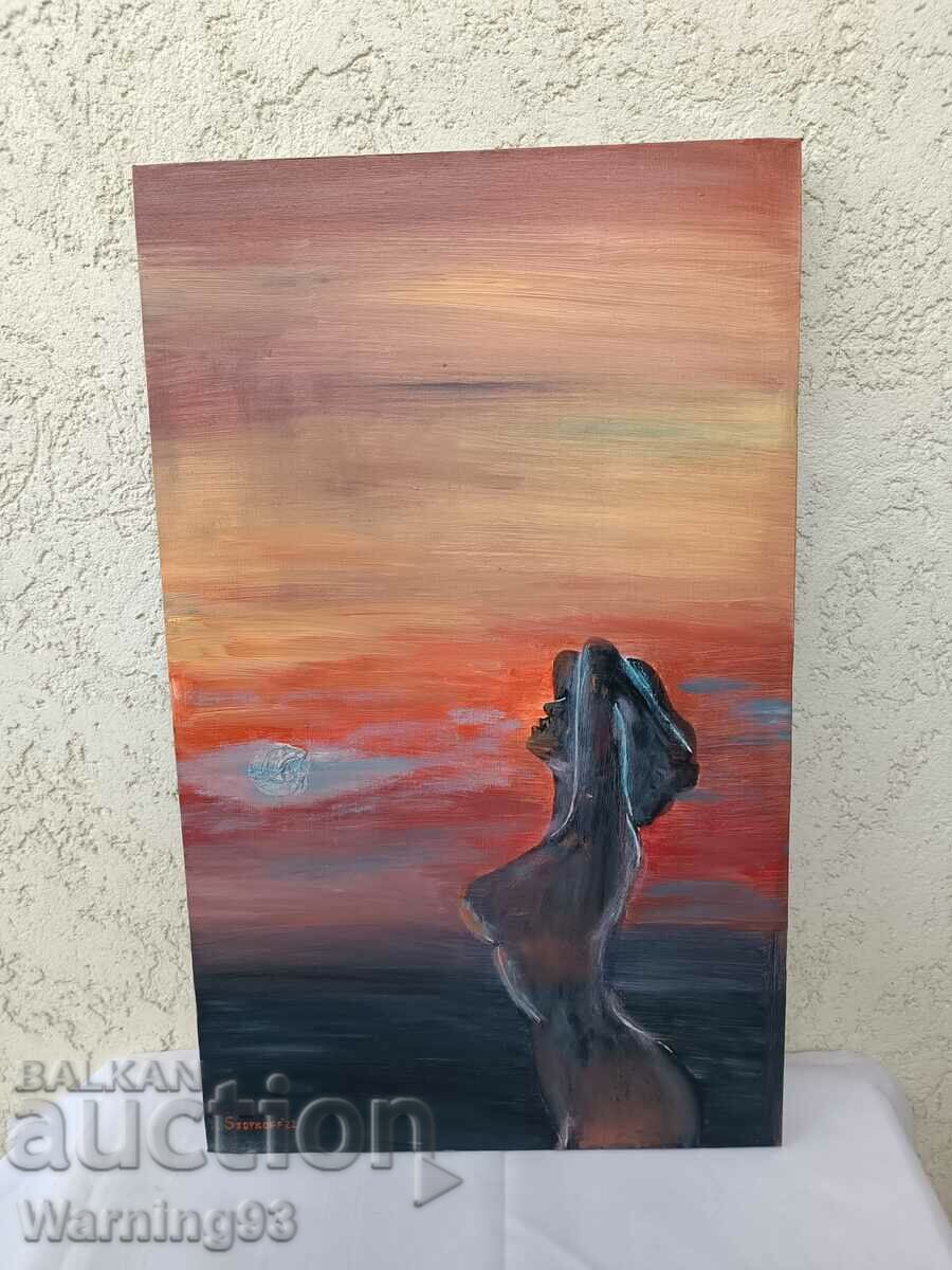 Tablou „Apus de soare” - picturi în ulei pe pânză - 50/31 cm