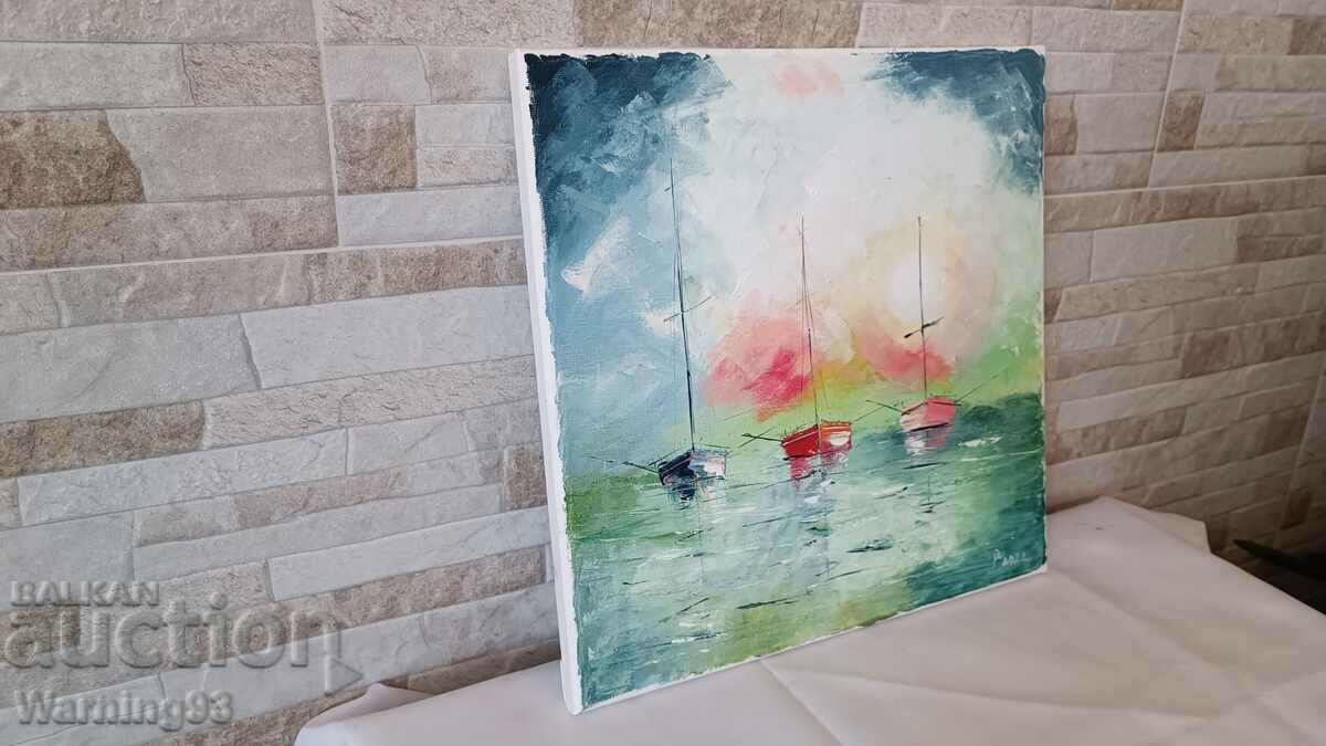 Painting "Boats" - oil paints on canvas - 30/30 cm with price 70.00 BGN | € 35.79 Painting "Boats" - oil paints on canvas - 30/30 cm with price 70.00 BGN | € 35.79