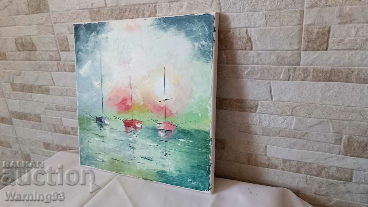 Auction Painting "Boats" - oil paints on canvas - 30/30 cm Auction Painting "Boats" - oil paints on canvas - 30/30 cm