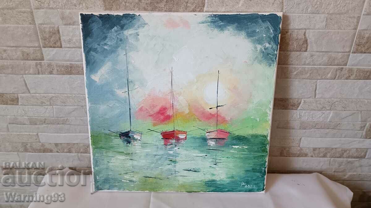 Painting "Boats" - oil paints on canvas - 30/30 cm - 5 Painting "Boats" - oil paints on canvas - 30/30 cm - 5